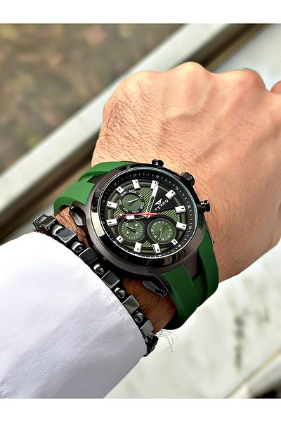 FERRO Green Color Sports Model Stylish Design Men's Wrist Watch + Bracelet Gift