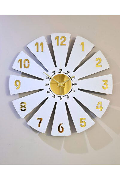 EYKA STORE Beyaz Ahşap Üzeri Ayna Rakam Detaylı Duvar Saati 40 cm