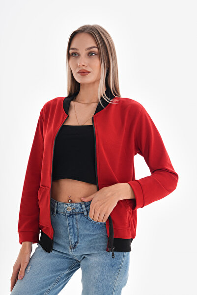 DEVRİMAY TEKSTİL Дамско бомбър яке с яка от ликра и креп