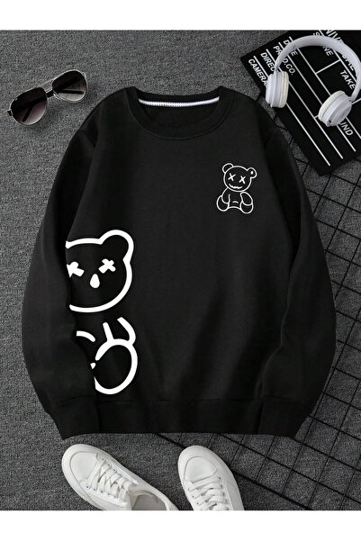 Marco Fresco Hanorac oversize unisex cu imprimeu cu ursuleț de pluș cu trei f...