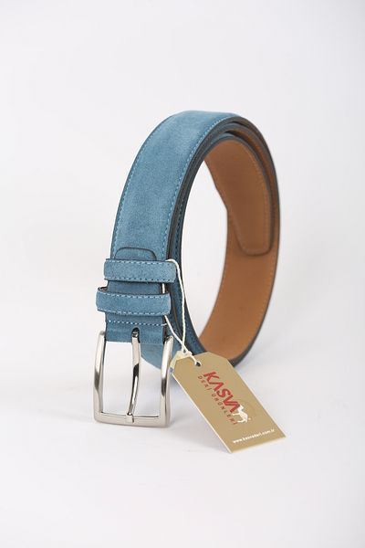 KASVA DERİ 3.5cm Jeans Blue Suede Original Leather Belt