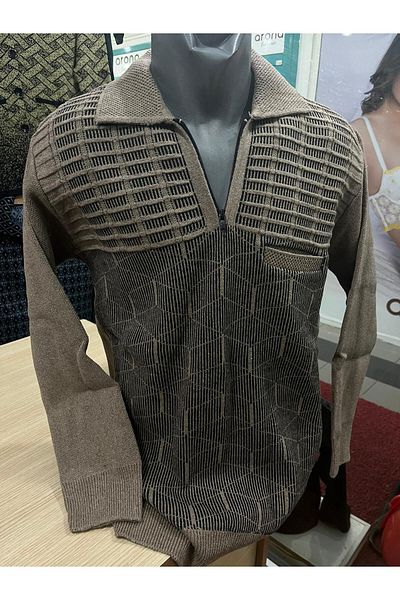 TCR Men's Knitwear Half Zipper Pocket Patterned Sweater