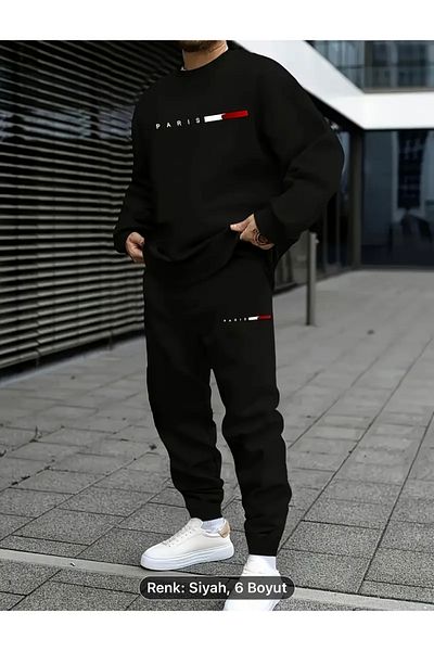 NEW TRENDY COLLECTİON Оригинален комплект спортно облекло с лого за всеки ден - дишащ суитшърт с кръгло деколте и анцуг