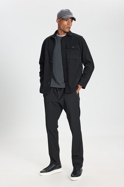 ALTINYILDIZ CLASSICS Hexagonal Ace 542510161   Black Men's Front Wide Button Wool Fleece Shirt
