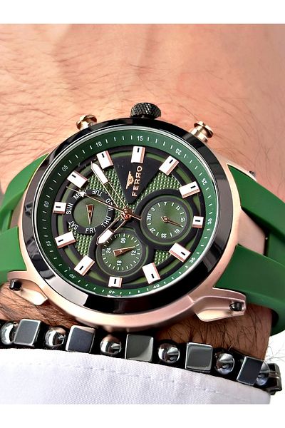 FERRO Green Color Sports Model Stylish Design Men's Wrist Watch + Bracelet Gift