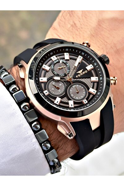 FERRO Black Color Sports Model Stylish Design Men's Wrist Watch + Bracelet Gift