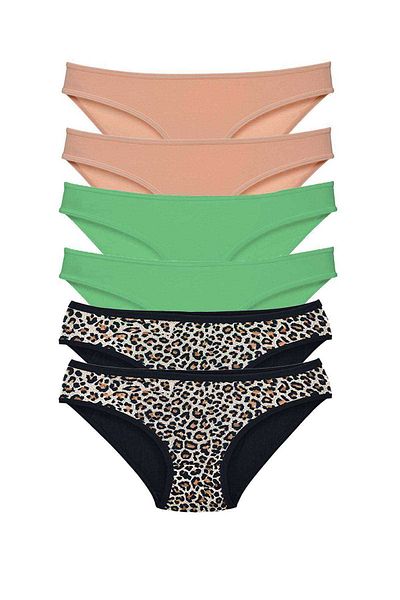 AC BOX 6 Pieces Lycra Women's Slip Panties Leopard Skin Green
