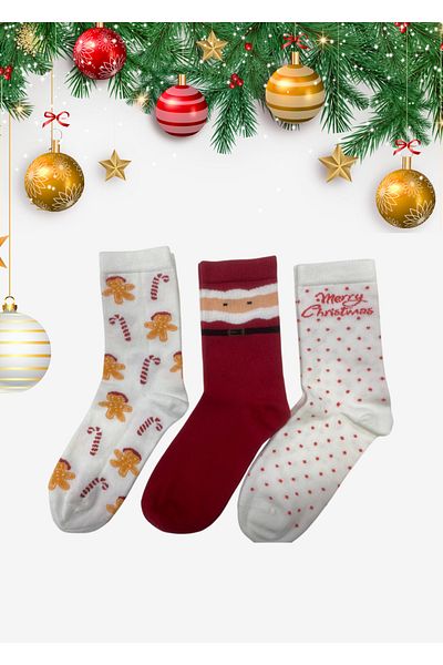 YAADE 3 Pairs of Toe Seamless Women's Socket Christmas Socks