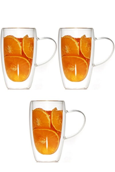 Atlas Mutfak Double Walled Coffee, Latte, Soft Drink Glass Mug Set 400 ml 3 P...