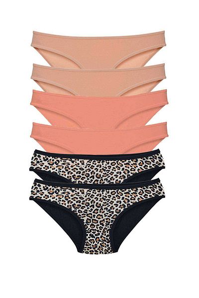 AC BOX 6 Pieces Lycra Women's Slip Panties Leopard Skin Powder