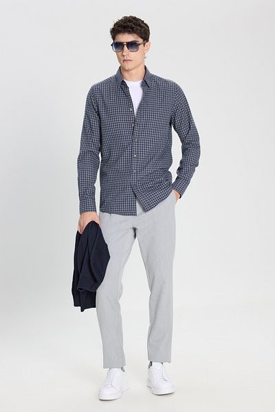 ALTINYILDIZ CLASSICS Hexagonal Ace 202510055   Navy Blue-Grey Men's Winter Square Polka Dot Comfort Fit Shirt