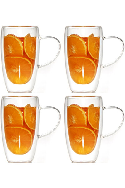 Atlas Mutfak Double Walled Coffee, Latte, Soft Drink Glass Mug Set 400 ml 4 P...