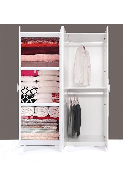 Kenyap Plus 812495 Stella 4 Kapaklı Yorgan Yatak Raflı Parlak Beyaz Gardırop 160 Cm
