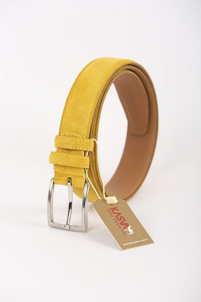 KASVA DERİ 3.5cm Yellow Suede Original Leather Belt