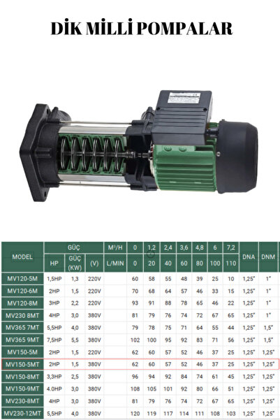 MV150-5M 2HP 220V DİK MİLLİ POMPA