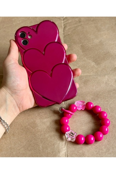 HYPERSOFT Iphone 12 (6.1 inç) Uyumlu Boncuk Bileklikli Parlak Love Kalp Kılıf