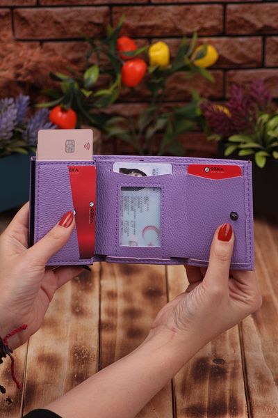Ozka Leather Collection Lilac Purple Vegan Leather Card Holder - Wallet Portfolio with Mechanism