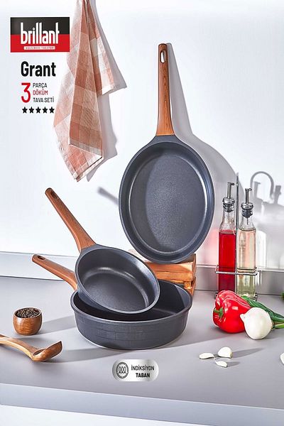 decorev Grant 3 Piece Granite Pans Set - Induction Base Suitable for 20/24/28cm Electric Cookers
