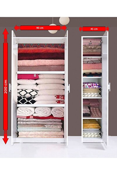 Kenyap Plus 812489 Stella 2+1 Kapaklı 2 modüllü Yüklük Yorgan Yatak Dolabı Gardırop - Parlak