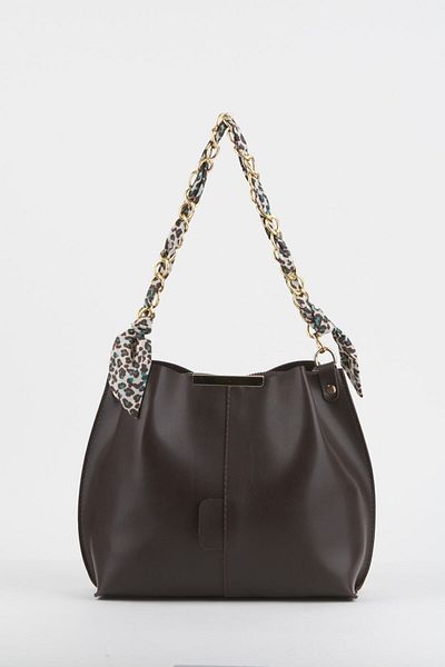 Modabag Women's Scarf and Chain Accessory Soft Leather 3 Compartment Handbag and Shoulder Bag