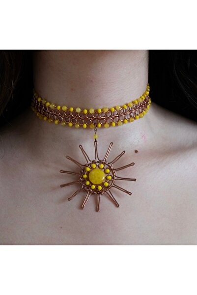 El yapımı ceyt taşlı bakır tel sarma tasma kolye