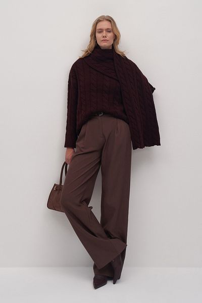 mathilda store Pulover oversize cu eșarfă detaliată tricotată Leta de damă