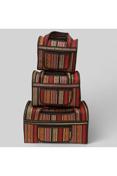 çaymekani 3'lü Otantik Hasır Model Kamp,Piknik,Aile El Çantası Renkli