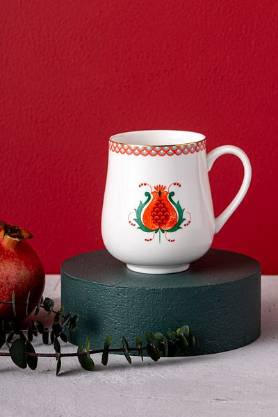 İSTANBUL PORSELEN Green Pomegranate Bone Mug - Istanbul Porcelain 250 ml