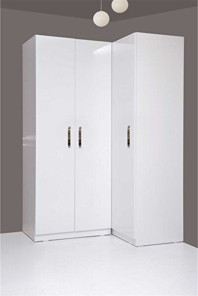 Kenyap Plus 812447 Stella 3 Kapaklı 2 Çekmeceli Köşe Gardırop -parlak Beyaz