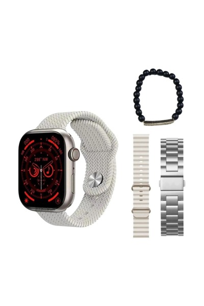 DigiMonster SW9 Amoled Ekranlı Akıllı Saat 3 Kordonlu ve Boncuk Bileklik Hedi...