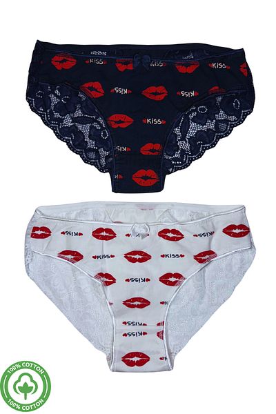 PJ & Me Kiss and Lace Detailed 100% Cotton 2-Piece Women's Slip Set