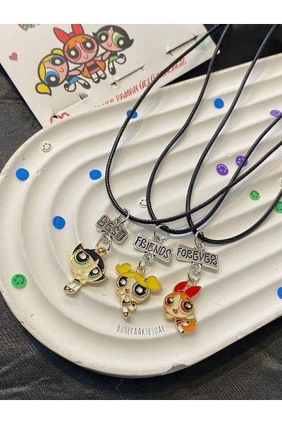 BuSefa Accessory قلادة صديقة للفتيات من Powerpuff مكونة من 3 قطع