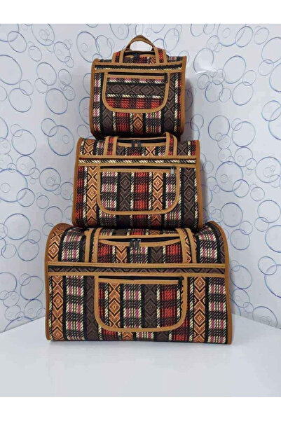 çaymekani 3'lü Otantik Hasır Model Kamp,Piknik,Aile El Çantası Renkli