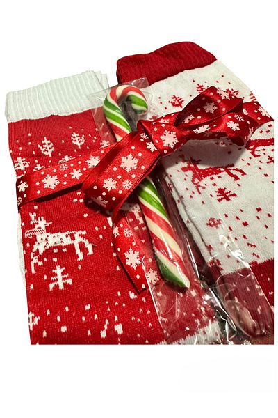 Yonca Butik New Year's Concept Knee High Socks 2 Pairs of Candy Gifts