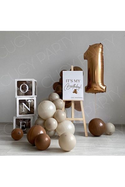 CUGY Retro Brown Birthday Set Party Set with Transparent Box Age Numbers
