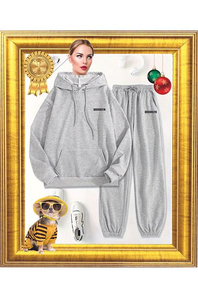 HOFFNUNG Full Pants Women's Brooklyn Printed Sweatshirt Bottom Top Tracksuit Set