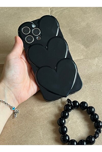 HYPERSOFT Iphone 14 Pro (6.1 inç) Uyumlu Boncuk Bileklikli Parlak Love Kalp K...