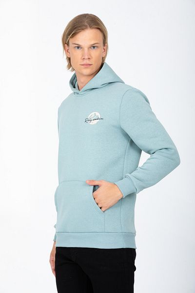 DYNAMO Men's Mint Hooded Kangaroo Pocket Ribbed Regular/Normal Cut Cotton Sweatshirt 6740