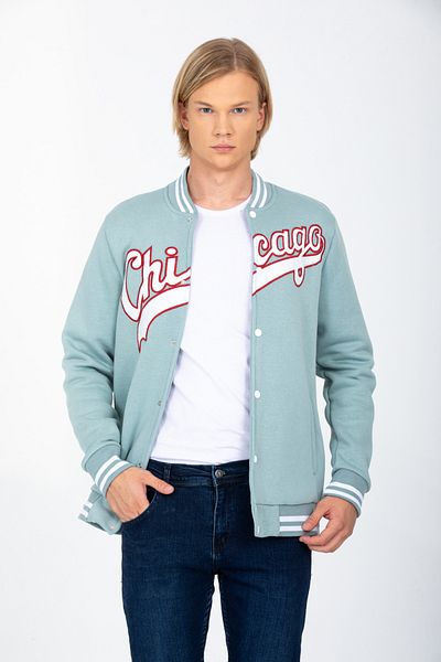 DYNAMO Men's Mint College Collar Bomber Regular/Normal Cut Ribbed Inside Cotton Cardigan Sweatshirt 6752
