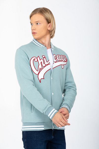 DYNAMO Men's Mint College Collar Bomber Regular/Normal Cut Ribbed Inside Cotton Cardigan Sweatshirt 6752