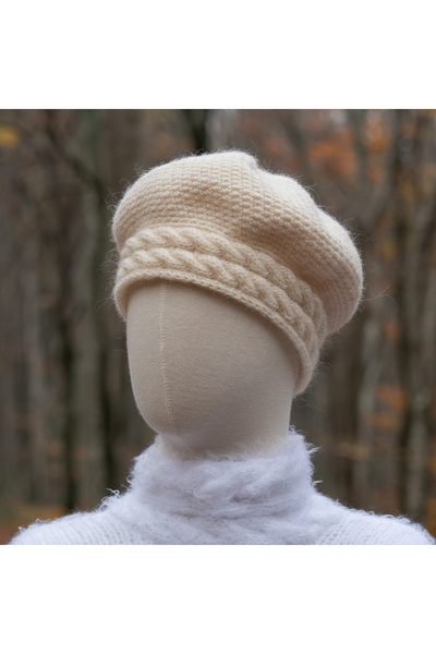 pinknite Krem Rengi Yünlü  Ressam Bere/ Kışlık Örgü Ressam Şapka /Fransız Beret/ Fransız Şapka