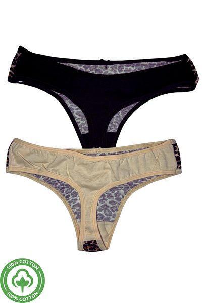 PJ & Me Leopard Patterned 100% Cotton 2-Piece Women's String Set