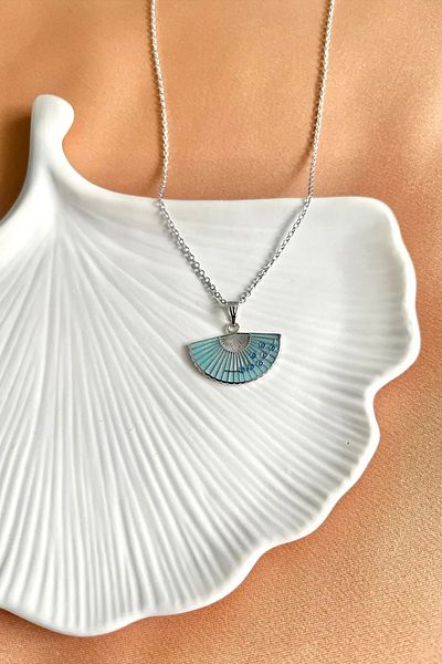 Alexis Carrel Vintage Silver Color Enamel Fan Necklace