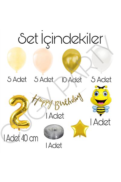 CUGY 2 Year Old Birthday Ornament with Bee Figure Yellow Gold Somob Balloon Chain Set