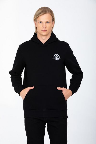 DYNAMO Men's Black Hooded Kangaroo Pocket Ribbed Regular/Normal Cut Cotton Sweatshirt 6740