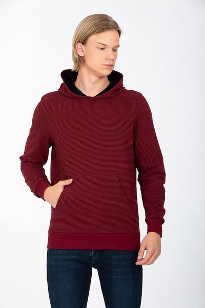 DYNAMO Men's Claret Red Hooded Kangaroo Pocket Regular/Normal Cut Sweatshirt 6640