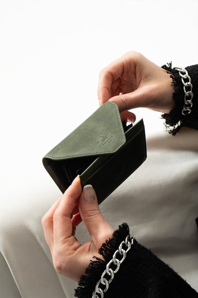 Westpolo Genuine Leather Unisex Accordion Card Holder, Business Card Holder