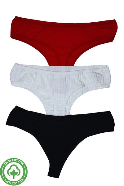 PJ & Me Thin Cord 3 Colors 100% Cotton Women's String Set (Red-White-Black)