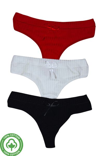 PJ & Me Thin Cord 3 Colors 100% Cotton Women's String Set (Red-White-Black)