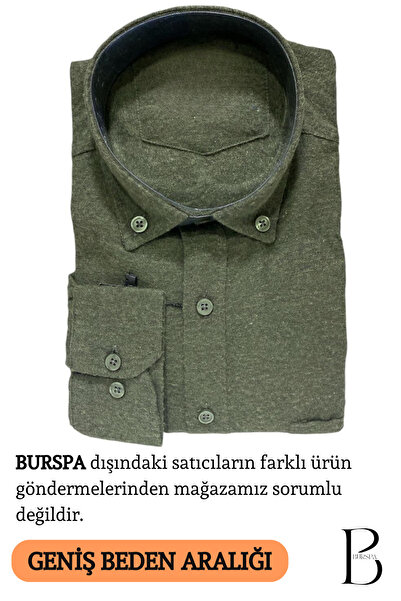 Genel Markalar Rahat Kesim Düz Kışlık Tek Cep Haki Erkek Baba Gömlek